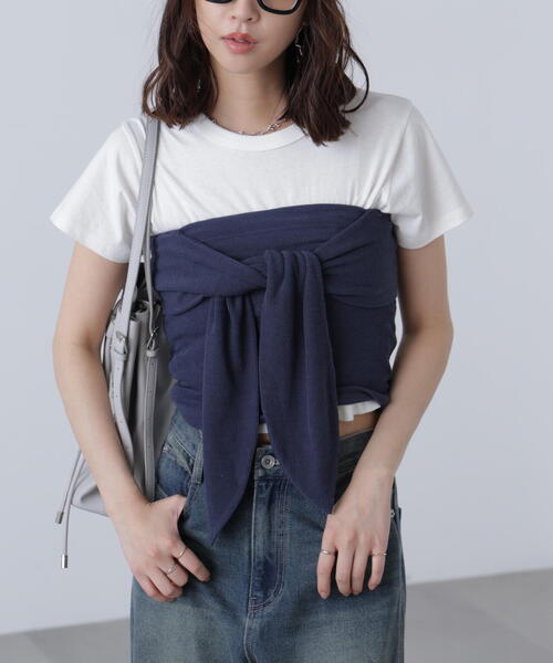 FREE'S MART（フリーズマート）の「◆リボンベアニットソービスチェ（Tシャツ/カットソー・レディース・ネイビー/グレー・FREE）」の12枚目の写真