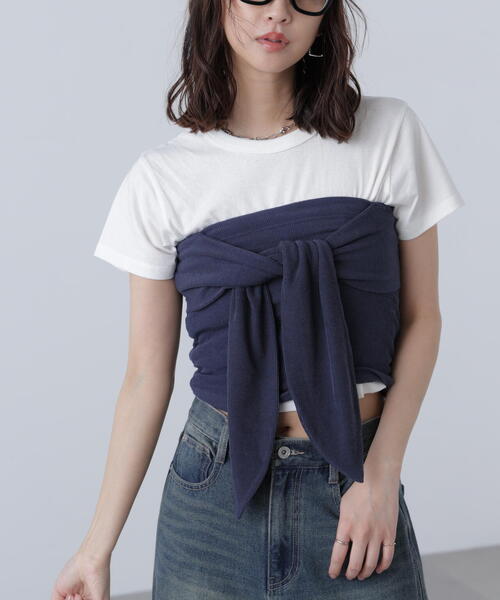 FREE'S MART（フリーズマート）の「◆リボンベアニットソービスチェ（Tシャツ/カットソー・レディース・ネイビー/グレー・FREE）」の13枚目の写真