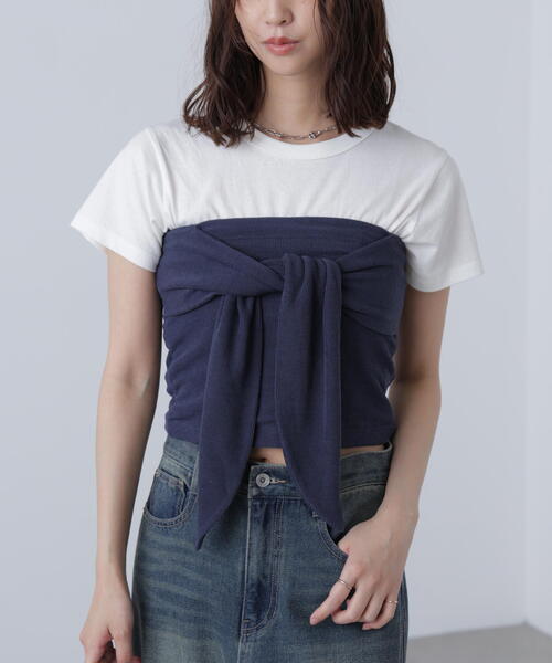 FREE'S MART（フリーズマート）の「◆リボンベアニットソービスチェ（Tシャツ/カットソー・レディース・ネイビー/グレー・FREE）」の16枚目の写真