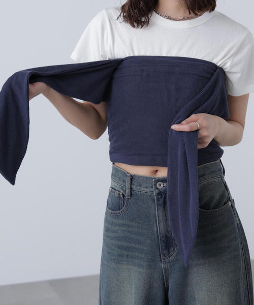FREE'S MART（フリーズマート）の「◆リボンベアニットソービスチェ（Tシャツ/カットソー・レディース・ネイビー/グレー・FREE）」の21枚目の写真