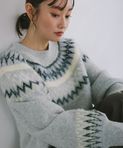 セール】ノルディック柄長袖ニットトップス（ニット/セーター