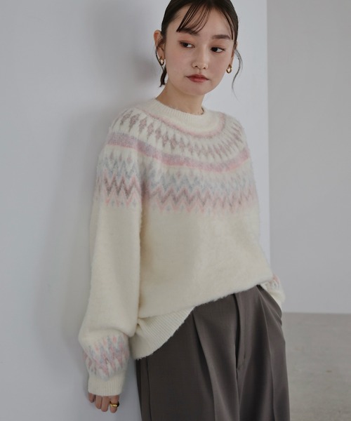 セール】ノルディック柄長袖ニットトップス（ニット/セーター