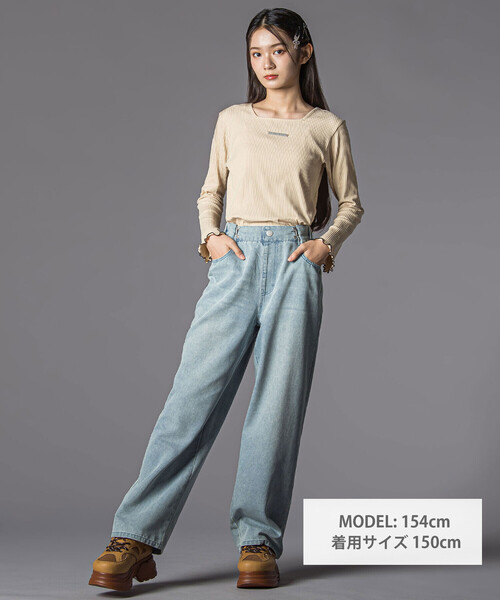 ZIDDY（ジディ）の「ハートプリントワイドデニムパンツ(130~160cm)（デニムパンツ・キッズ・ブルー/グレー・FREE/130cm/140cm/150cm）」の3枚目の写真