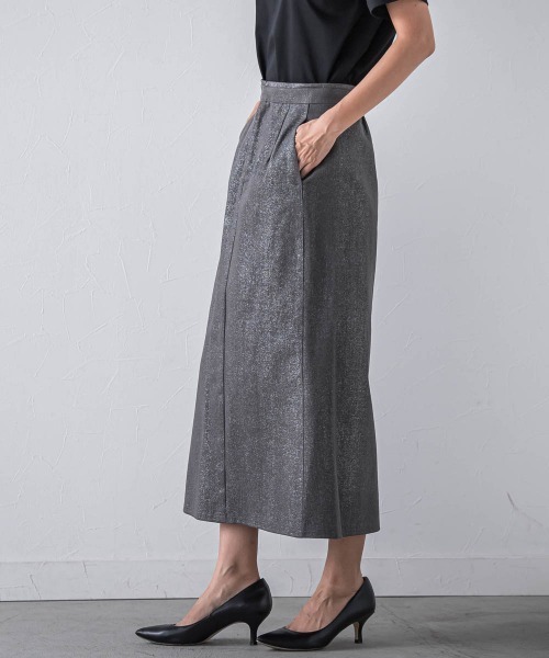Viaggio Blu（ビアッジョブルー）の「ラメタイトスカート≪手洗い可能≫（スカート・レディース・チャコールグレー/ベージュ・S/M）」の4枚目の写真
