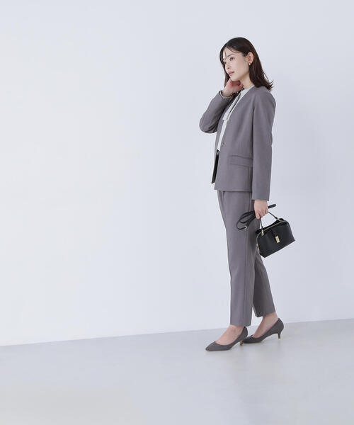 NATURAL BEAUTY BASIC（ナチュラルビューティーベーシック）の「◇ウーステッドライクツイル SETUP ノーカラージャケット（ノーカラージャケット・レディース・グレー/チャコールグレー/ブラウン・SMALL/MEDIUM/LARGE）」の5枚目の写真