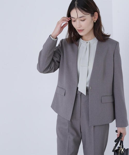 NATURAL BEAUTY BASIC（ナチュラルビューティーベーシック）の「◇ウーステッドライクツイル SETUP ノーカラージャケット（ノーカラージャケット・レディース・グレー/チャコールグレー/ブラウン・SMALL/MEDIUM/LARGE）」の6枚目の写真