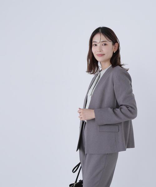 NATURAL BEAUTY BASIC（ナチュラルビューティーベーシック）の「◇ウーステッドライクツイル SETUP ノーカラージャケット（ノーカラージャケット・レディース・グレー/チャコールグレー/ブラウン・SMALL/MEDIUM/LARGE）」の8枚目の写真