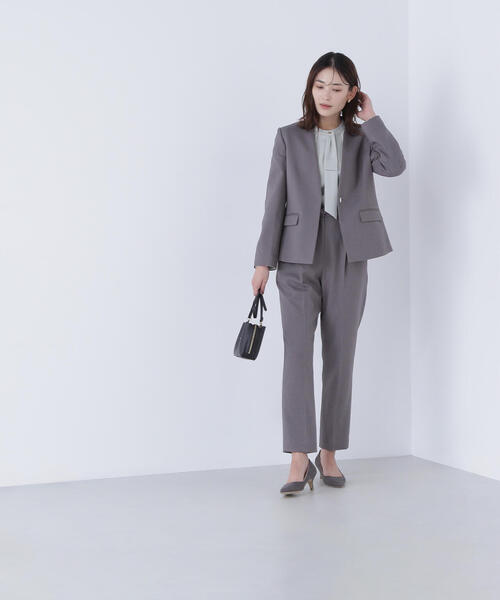 NATURAL BEAUTY BASIC（ナチュラルビューティーベーシック）の「◇ウーステッドライクツイル SETUP ノーカラージャケット（ノーカラージャケット・レディース・グレー/チャコールグレー/ブラウン・SMALL/MEDIUM/LARGE）」の11枚目の写真