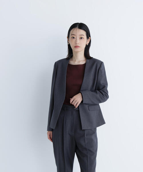 NATURAL BEAUTY BASIC（ナチュラルビューティーベーシック）の「◇ウーステッドライクツイル SETUP ノーカラージャケット（ノーカラージャケット・レディース・グレー/チャコールグレー/ブラウン・SMALL/MEDIUM/LARGE）」の14枚目の写真