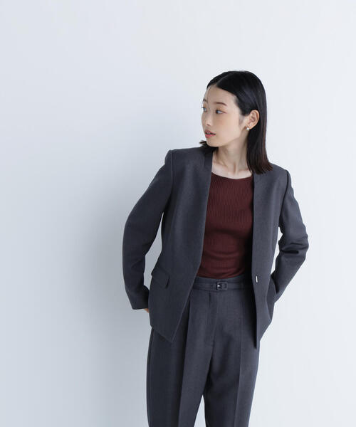 NATURAL BEAUTY BASIC（ナチュラルビューティーベーシック）の「◇ウーステッドライクツイル SETUP ノーカラージャケット（ノーカラージャケット・レディース・グレー/チャコールグレー/ブラウン・SMALL/MEDIUM/LARGE）」の16枚目の写真