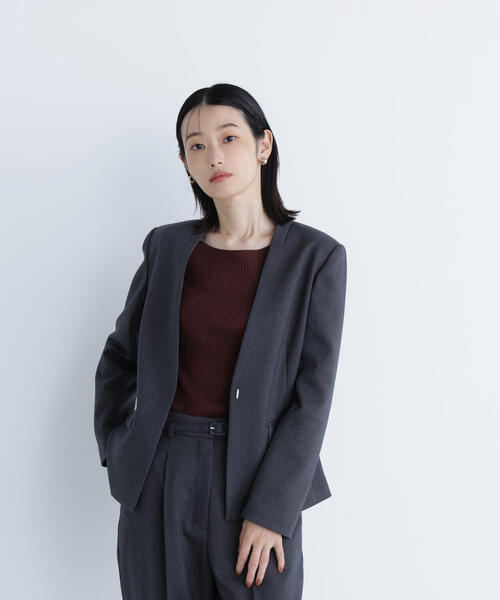 NATURAL BEAUTY BASIC（ナチュラルビューティーベーシック）の「◇ウーステッドライクツイル SETUP ノーカラージャケット（ノーカラージャケット・レディース・グレー/チャコールグレー/ブラウン・SMALL/MEDIUM/LARGE）」の18枚目の写真