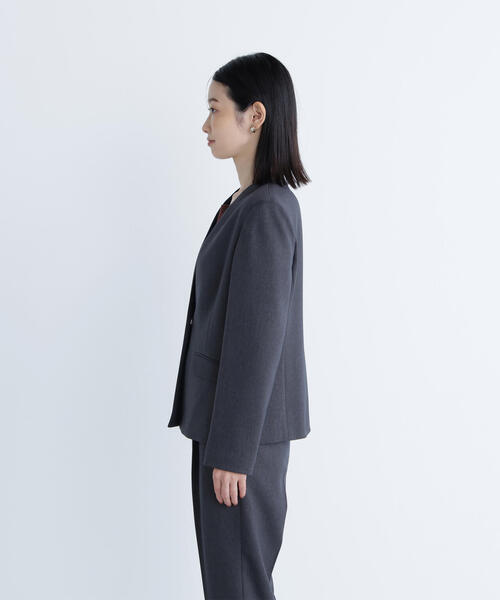 ◇ウーステッドライクツイル SETUP ノーカラージャケット（ノーカラー