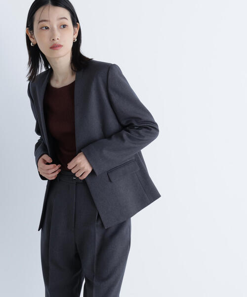 NATURAL BEAUTY BASIC（ナチュラルビューティーベーシック）の「◇ウーステッドライクツイル SETUP ノーカラージャケット（ノーカラージャケット・レディース・グレー/チャコールグレー/ブラウン・SMALL/MEDIUM/LARGE）」の2枚目の写真