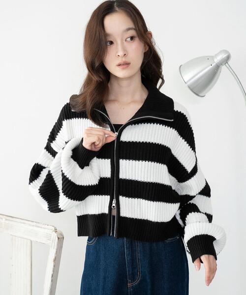 WEGO/【25年秋冬新作】ダブルジップショートニットブルゾン