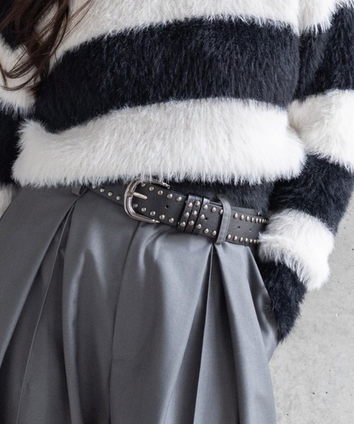 clear（クリア）の「スタッズベルト［Y2K カジュアル 着回し力抜群］（ベルト・レディース・ブラック/オフホワイト・F）」の6枚目の写真