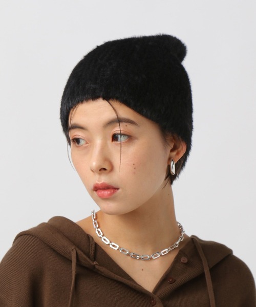 BAYFLOW（ベイフロー）の「[柔らかな肌触り]シャギービーニー（ニットキャップ/ビーニー・レディース・ブラック/グレイッシュベージュ・FREE）」の2枚目の写真