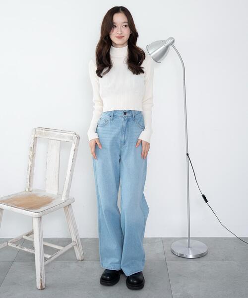 WEGO（ウィゴー）の「WEGO/リブハイネックショートニット（ニット/セーター・レディース・ブラック/グレー系その他/ホワイト系その他5/ホワイト/レッド・FREE）」の6枚目の写真