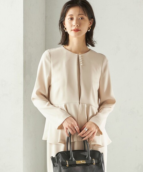 kaene（カエン）の「Kaene:フレア ジャケット ワンピース（セレモニー対応可）（ワンピース・レディース・ベージュ/ブラック・38）」の6枚目の写真