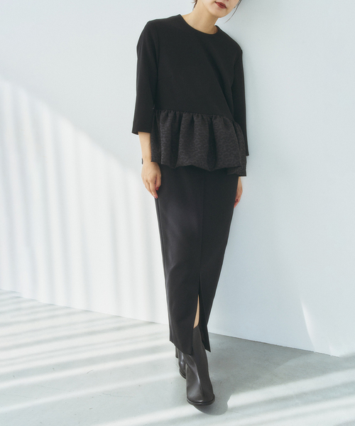 HARDY NOIR（アルディーノアール）の「ダブルクロスレオパードペプラムワンピース（ワンピース・レディース・ブラック・38/36）」の3枚目の写真