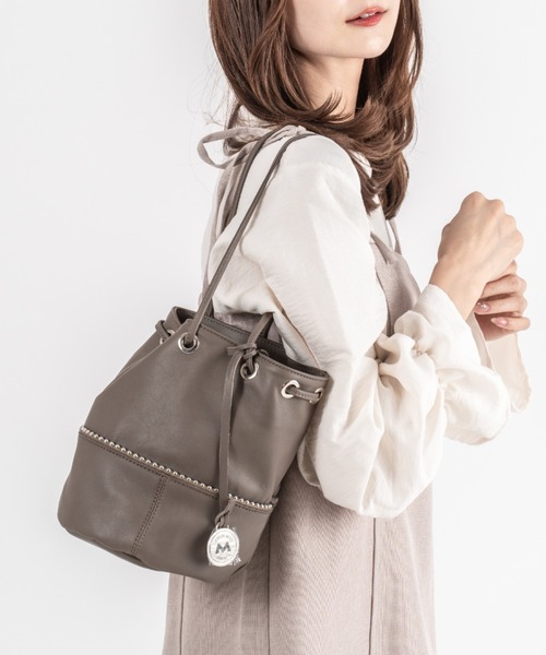 marco masi（マルコマージ）の「【MARCO MASI/マルコマージ】巾着 ショルダーバッグ バケツバッグ（ショルダーバッグ・レディース・ブラック/モカ/シルバー・FREE）」の2枚目の写真