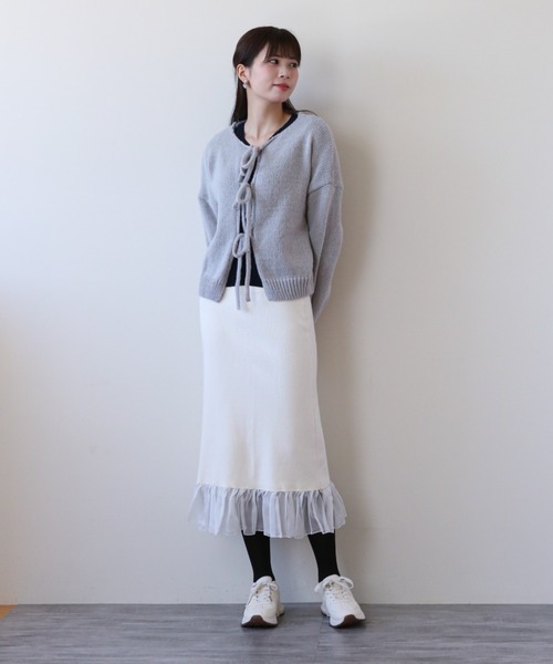 gossip!ロサンゼルス(ゴシップロサンゼルス)の「フロントストリング リラクシーカーディガン(カーディガン/ボレロ・レディース・グレー/ピンク/アイボリー/ブラック・FREE)」の3枚目の写真