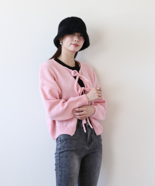 gossip!ロサンゼルス(ゴシップロサンゼルス)の「フロントストリング リラクシーカーディガン(カーディガン/ボレロ・レディース・グレー/ピンク/アイボリー/ブラック・FREE)」の4枚目の写真