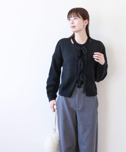 gossip!ロサンゼルス(ゴシップロサンゼルス)の「フロントストリング リラクシーカーディガン(カーディガン/ボレロ・レディース・グレー/ピンク/アイボリー/ブラック・FREE)」の16枚目の写真