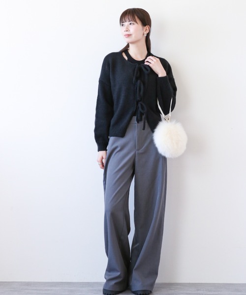 gossip!ロサンゼルス(ゴシップロサンゼルス)の「フロントストリング リラクシーカーディガン(カーディガン/ボレロ・レディース・グレー/ピンク/アイボリー/ブラック・FREE)」の18枚目の写真