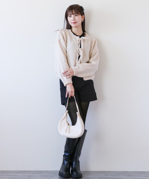 gossip!ロサンゼルス(ゴシップロサンゼルス)の「フロントストリング リラクシーカーディガン(カーディガン/ボレロ・レディース・グレー/ピンク/アイボリー/ブラック・FREE)」の5枚目の写真