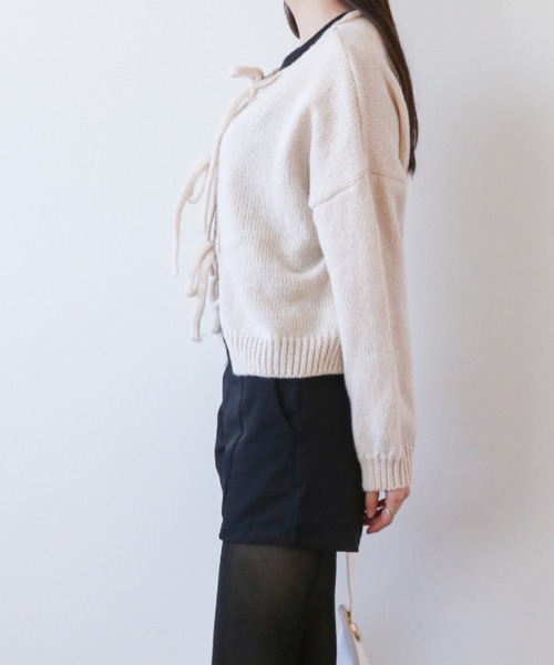gossip!ロサンゼルス(ゴシップロサンゼルス)の「フロントストリング リラクシーカーディガン(カーディガン/ボレロ・レディース・グレー/ピンク/アイボリー/ブラック・FREE)」の10枚目の写真