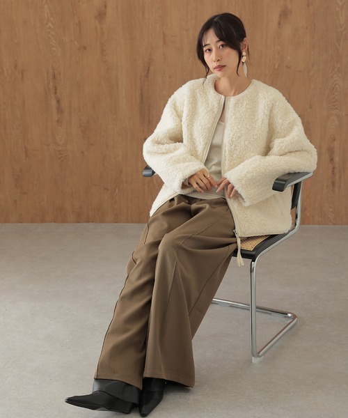 SUWDEE（スーディー）の「boa zip up short blouson（ブルゾン・レディース・アイボリー/グレー・FREE）」の5枚目の写真