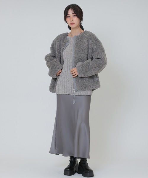SUWDEE（スーディー）の「boa zip up short blouson（ブルゾン・レディース・アイボリー/グレー・FREE）」の8枚目の写真