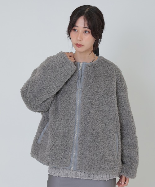SUWDEE（スーディー）の「boa zip up short blouson（ブルゾン・レディース・アイボリー/グレー・FREE）」の9枚目の写真