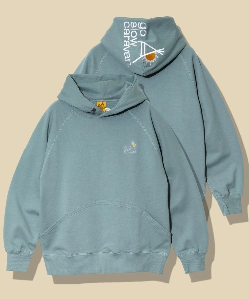 go slow caravan（ゴースローキャラバン）の「空紡糸裏毛 フードLOGO刺繍プルパーカー（パーカー・メンズ・ブラック/ミント/タン・MEDIUM/LARGE/X-LARGE）」の3枚目の写真