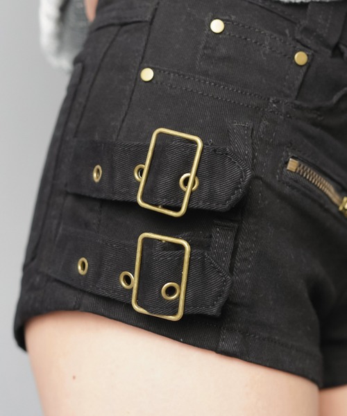 SPINNS（スピンズ）の「盛れ脚確定★サイドベルト付きデニムショーパン/2サイズ展開（その他パンツ・レディース・ブラック/カモフラージュ・ONESIZE/M/S）」の3枚目の写真