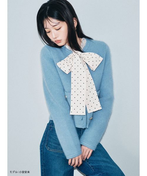 LILY BROWN(リリーブラウン)の「【WEB限定カラー】金釦フォックスニットジャケット(ノーカラージャケット・レディース・ブラウン/ネイビー/オフホワイト/サックスブルー・F)」の5枚目の写真