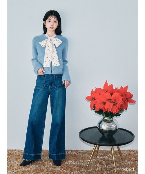 LILY BROWN(リリーブラウン)の「【WEB限定カラー】金釦フォックスニットジャケット(ノーカラージャケット・レディース・ブラウン/ネイビー/オフホワイト/サックスブルー・F)」の6枚目の写真