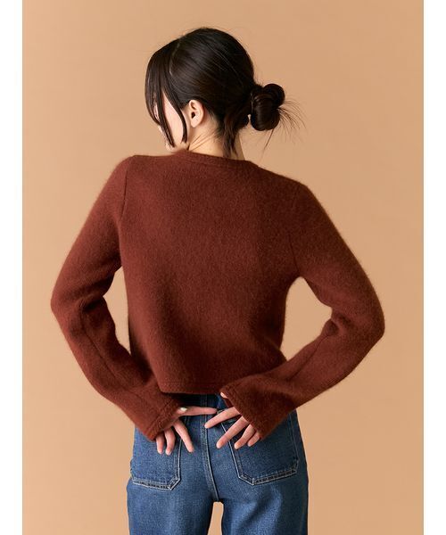 WEB限定カラー】金釦フォックスニットジャケット（ノーカラー