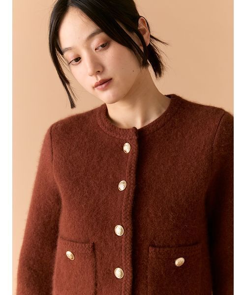 WEB限定カラー】金釦フォックスニットジャケット（ノーカラー