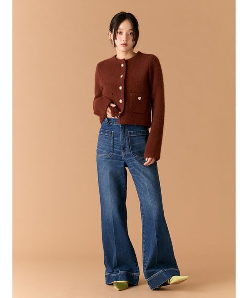 WEB限定カラー】金釦フォックスニットジャケット（ノーカラー