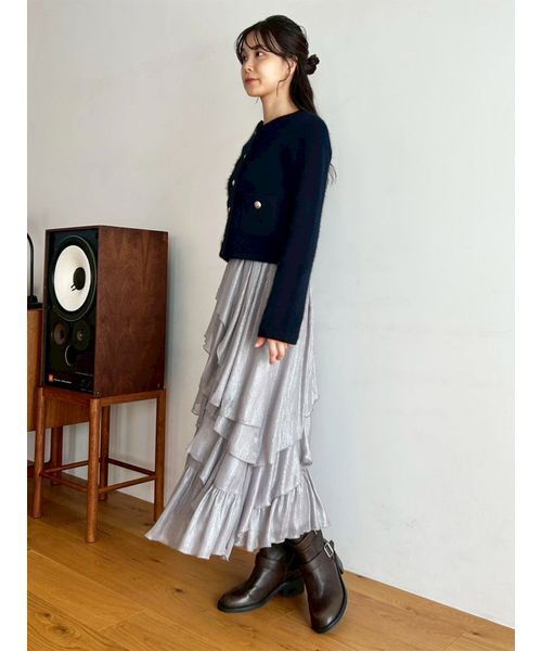 LILY BROWN(リリーブラウン)の「【WEB限定カラー】金釦フォックスニットジャケット(ノーカラージャケット・レディース・ブラウン/ネイビー/オフホワイト/サックスブルー・F)」の16枚目の写真