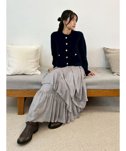 WEB限定カラー】金釦フォックスニットジャケット（ノーカラー