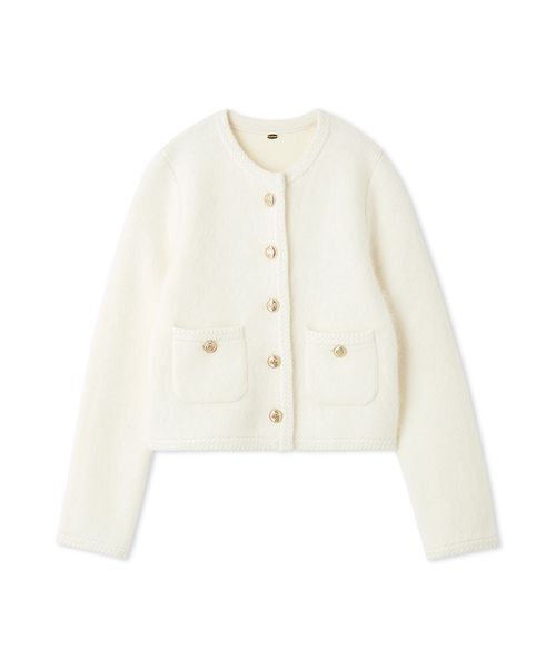 WEB限定カラー】金釦フォックスニットジャケット（ノーカラー