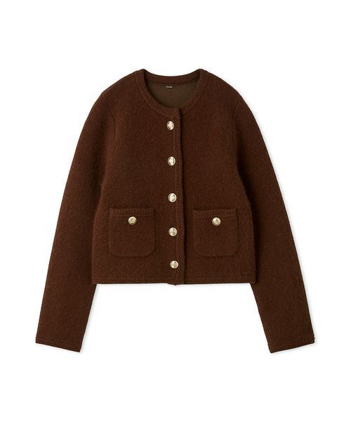 WEB限定カラー】金釦フォックスニットジャケット（ノーカラー