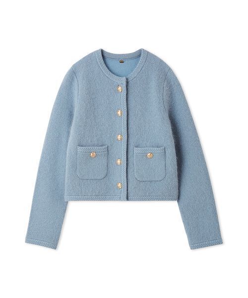 WEB限定カラー】金釦フォックスニットジャケット（ノーカラー