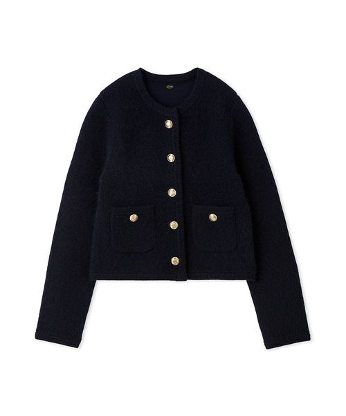 WEB限定カラー】金釦フォックスニットジャケット（ノーカラー