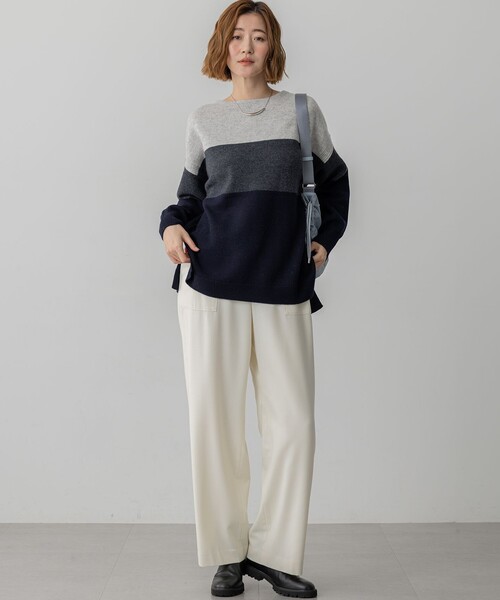 23区 S(ニジュウサンクチイサイサイズ)の「ウールカシミヤ カラーブロック チュニック ニット(ニット/セーター・レディース・ライトグリーン系3/ピンク系3/ライトグレー系3・32)」の12枚目の写真