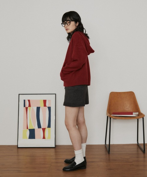 MERLOT(メルロー)の「ネップニットショートパンツ(その他パンツ・レディース・チャコールグレー/レッド・FREE)」の14枚目の写真