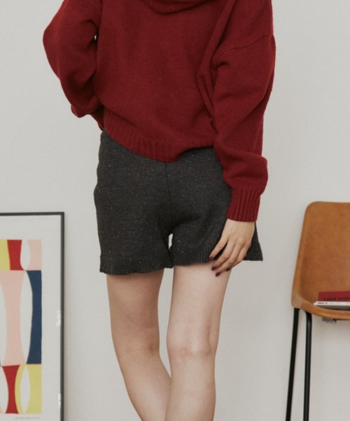 MERLOT(メルロー)の「ネップニットショートパンツ(その他パンツ・レディース・チャコールグレー/レッド・FREE)」の12枚目の写真