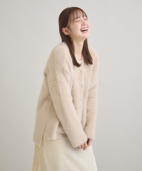 meeny miny（ミーニーマイニー）の「" ねこ「まふゆ」モデル ” シャギーカーディガン（カーディガン/ボレロ・レディース・ベージュ/アイボリー/ブラック・M-L/S-M）」の3枚目の写真